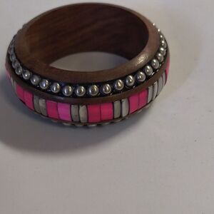 Pink and Silver Brown Bangle Bracelet